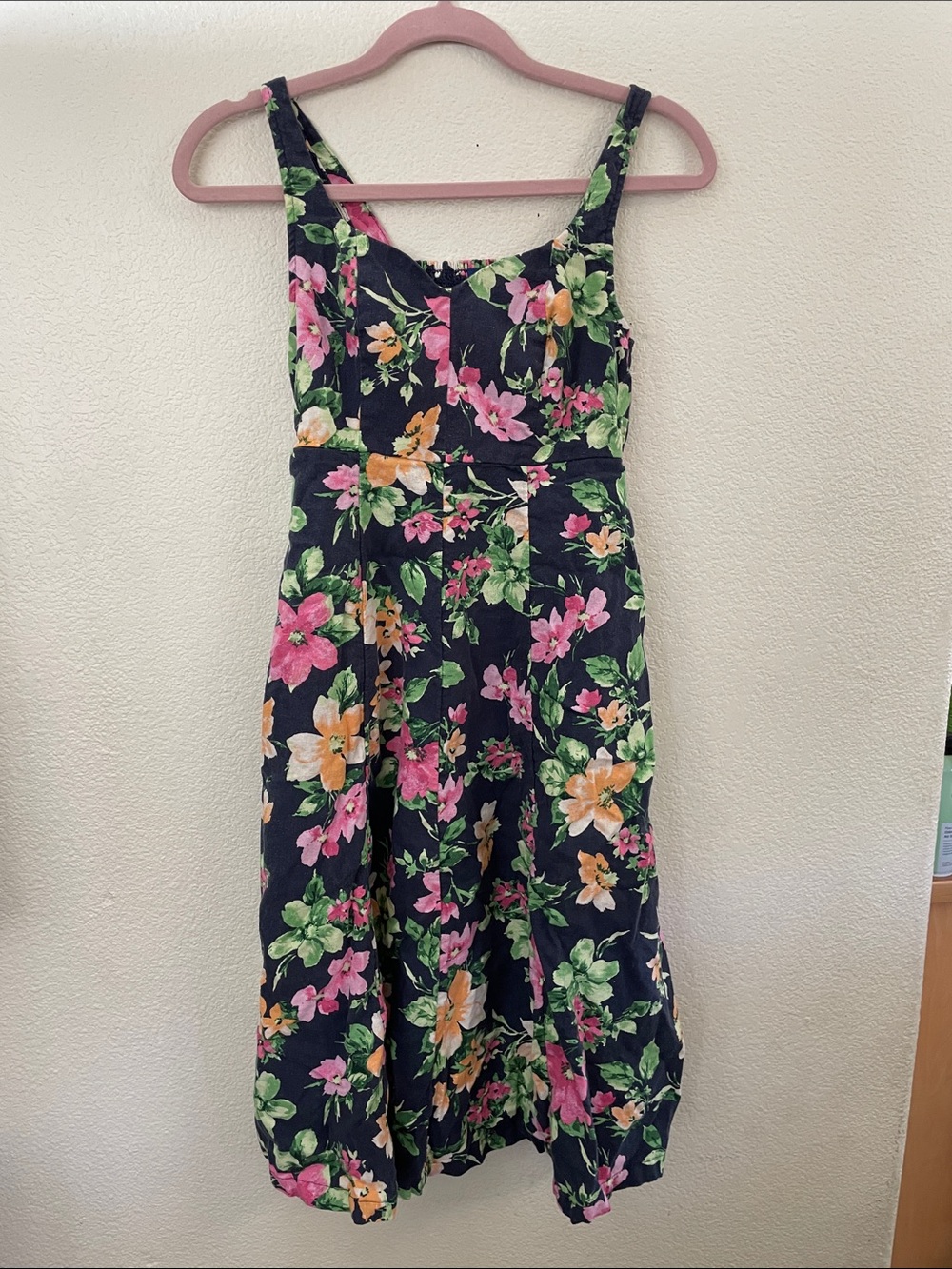 Old Navy Black Floral Dress Pink, Green linen blend sleeveless pockets Xs p
